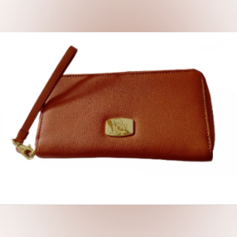 NWOT Joy Mangano Tan Split Leather Zip Around Wristlet Wallet NWOT